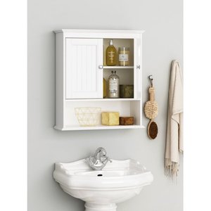 lot 16640 image: Spirich Home Bathroom Cabinet Wall Mounted with Doors, Wood Hanging Cabinet, Wall Cabinets with Doors and Shelves Over The Toilet, Bathroom Wall Cabinet White
