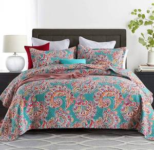 lot 16660 image: Autumn Dream Cotton Jacquard Bedspread Quilt Bedding Sets, 3 Pieces Reversible Quilt Coverlet Sets, Paisley Pattern Floral Bedspread, King Size