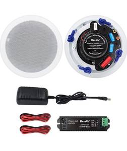 lot 16663 image: Lot of 2 Herdio 5.25 Inch Ceiling Bluetooth Speakers Home recessed Speaker System 300 Watts Perfect for Humid,Kitchen,Bedroom,Bathroom,Covered Patio