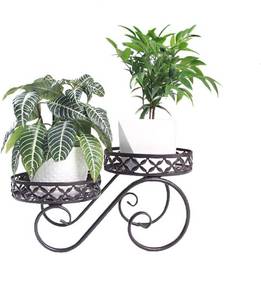 lot 16671 image: CeqCin Metal Plant Stand Indoor and Outdoor Wrought Iron Plant Pot Holder for Farmhouse Garden Lawn Patio Living Room Balcony, Bronze, 10 Inch