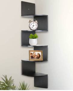 lot 16725 image: Greenco Corner Shelf 5 Tier Shelves for Wall Storage, Easy-to-Assemble Floating Wall Mount Shelves for Bedrooms and Living Rooms, Espresso Finish