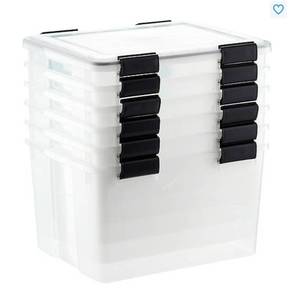 lot 16751 image: Case of 5  46 Qt. Weathertight Tote Clear, 19-34 x 15-34 x 11-78 h