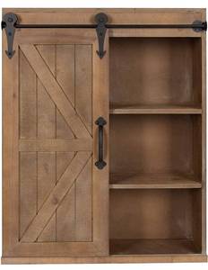 lot 16756 image: Kate and Laurel Cates Wood Wall Storage Cabinet with Sliding Barn Door, Rustic Brown, 8D x 21.5W x 27.75H
