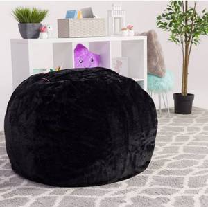 lot 16759 image: Posh Creations Bean Bag Chair for Kids, Includes Removable and Machine Washable Cover, 24in, Soft Faux Rabbit Fur Black
