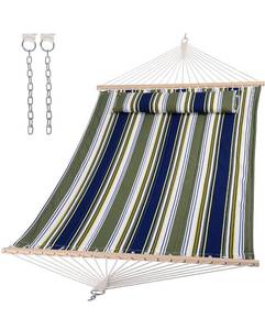 lot 16769 image: SUNCREAT Double Hammocks 2 Person with Extra Large Pillow, Non Fading Tree Hammocks for Outside, Blue&Aqua