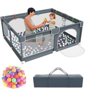 lot 16770 image: Baby Playpen,Kids Large Playard with 50PCS Pit Balls,Indoor & Outdoor Kids Activity Center,Infant Safety Gates with Breathable Mesh,Sturdy Play Yard for Toddler,Childrens Fences Packable & Portable