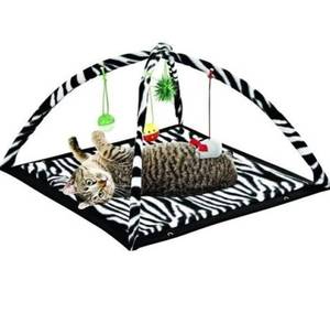 lot 16774 image: Zebra Print Cat Play Tent Dangle Toys Pets Sleep Play Bed Pad Cushion Kitten Fun