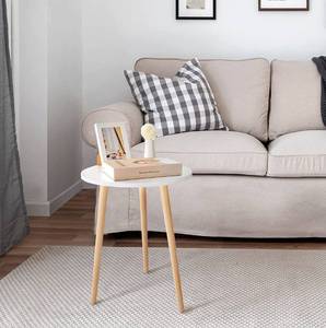 lot 16782 image: Lot of 2 Round White Modern Home Decor Coffee Tea End Table for Living Room, Bedroom and Balcony, Easy Assembly (15  20.5 inches) Legs are Darker Than Pictured