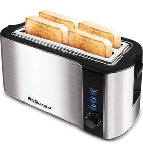 lot 16793 image: Elite Platinum ECT-3100# Cool Touch Long Slot Toaster with Extra Wide 1.25 Slots for Bagels, 6 Settings, Space Saving Design, Warming Rack, 4 Slice, Stainless Steel & Black