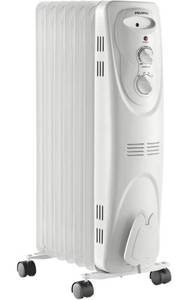 lot 16794 image: PELONIS PHO15A2AGW, Basic Electric Oil Filled Radiator, 1500W Portable Full Room Radiant Space Heater with Adjustable Thermostat, White, 26.10 x 14.20 x 11.00