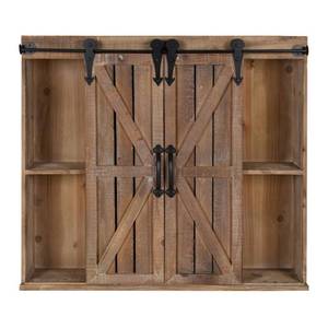 lot 2979 image: Rustic Brown Kate and Laurel Cates Rustic Wood Wall Storage Cabinet with Barn Doors Retail $199.99