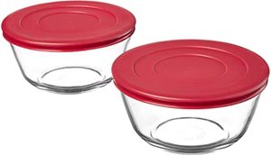 lot 2844 image: Anchor 4 Quart Glass Tupperware Bowls, Set Of 2
