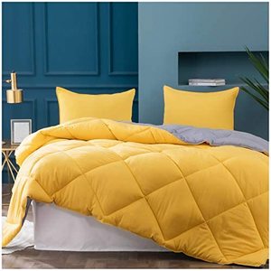 lot 2849 image: Nexhome Comforter and 2 Pillowcase Set, Yellow And Gray, King Size