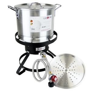 lot 2858 image: Gas One 24Qt High Pressure Propane Burner Steamer Pot Bundle
