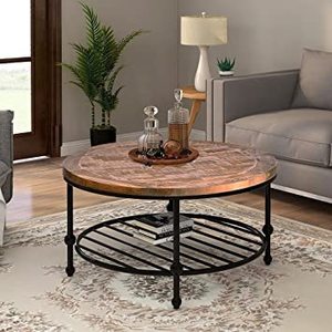 lot 2935 image: Rustic Round Brown Coffee Table for Living Room - 35.8L x 35.8W x 18.3H- Retail$419.99