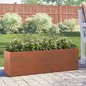 lot 2936 image: Weathered Corten Steel Metal Pot Box Planter- Retail$293.99