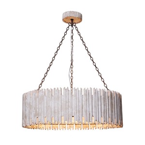 lot 2939 image: 3-Light Antique White Wood And Metal Chandelier - 22.1 inch 26.8 inch- Retail$229.99