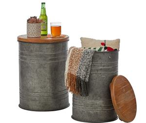 lot 2969 image: Glitzhome 19H Farmhouse Metal Accent Table Storage Stool Set of 2- Retail$112.49