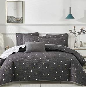 lot 3002 image: Uozzi Bedding 2 Piece Reversible Dark Gray Twin Size Quilt Set With Triangle Pattern