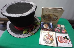 lot 128 image: Large Frosty the Snowman Top Hat Decoration, Christmas Book, DVD, and 3 Christmas CDS
