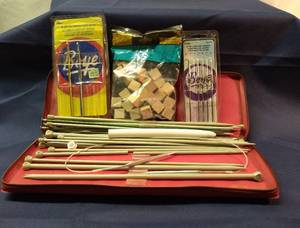 lot 149 image: Crafting Supplies, Knitting Needles, Crochet Hooks and Wooden Blocks