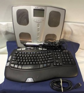 lot 154 image: Healthometer Scale, Wireless Keyboard, Curling Iron and HDMI Cable