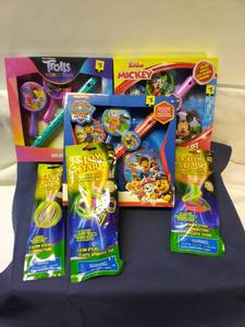 lot 156 image: Trolls, Mickey Mouse and Paw Patrol Music Sets and 3 Glow Stix