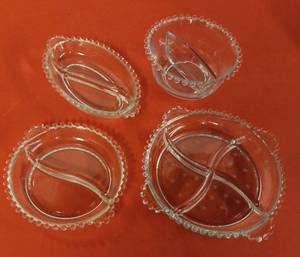 lot 29 image: 4 Imperial Candlewick Style Etched Glass Dishes, (7, 2-6 & 8X5)