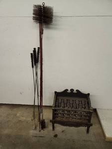 lot 229 image: Chimney cleaning equipment and vintage gas fireplace insert