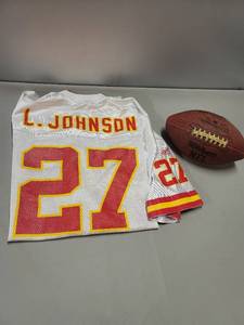 lot 240 image: Size Large Larry Johnson Chiefs Jersey and NFL Wilson Football