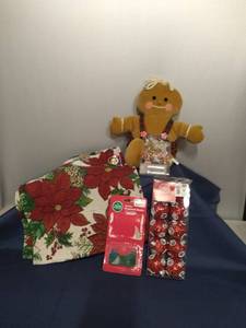 lot 267 image: Gingerbread Man, Poinsettia Table Runner and misc Christmas Decorations