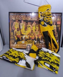lot 272 image: Autographed 2006-2007 WSU Shockers Basketball Framed Picture, Shocker Windsock, 2 Shocker Flags and Trading Cards