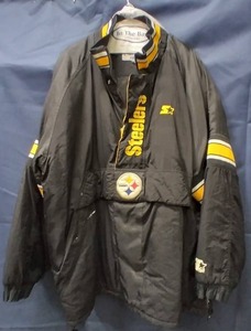 lot 277 image: Freshly Dry Cleaned, Mens XL Pittsburgh Steelers Pullover Coat (has stain on the front)