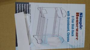 lot 25023 image: SIMPLE HOUSEWARE 2-TIER DISH RACK WITH DRAIN BOARD, CHROME ( SKU CO-21C-H#LC01)