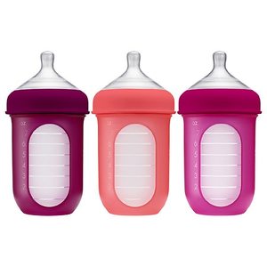 lot 25070 image: Boon Nursh Reusable Silicone Pouch Baby Bottle, Air-Free Feeding, Pink Multi Pack, 8 Oz, 3 Pk
