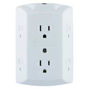 lot 25124 image: GE 6-Outlet Wall Adapter, Reset Button, Wide Spaced Outlets, 56575