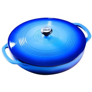 lot 25058 image: Lodge 3.6 Quart Blue Enameled Cast Iron Casserole with Steel Knob and Loop Handles, EC3CC33