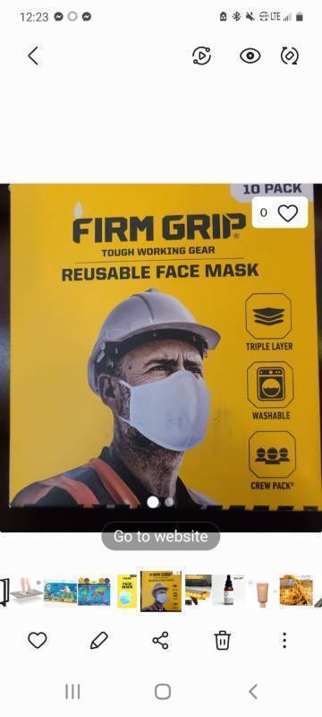 lot 90028 image: FIRM GRIP TOUGH WORKING GEAR REUSABLE FACE MASK REUSABLE 10 PACK