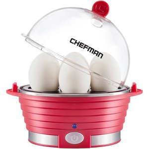 lot 35471 image: Chefman Egg Cooker, Electric Countertop Modern Stylish Design, Six Egg Capacity and Removable Tray, Red