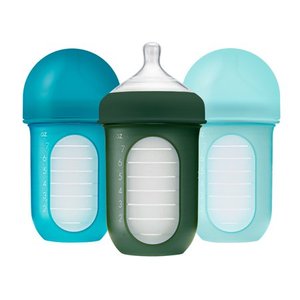 lot 35491 image: Boon Nursh Reusable Silicone Pouch Baby Bottle, Air-Free Feeding, Blue Multi Pack 8 Oz 3 Pk