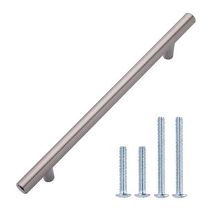 lot 35769 image: Euro Bar Cabinet Handle (12-inch Diameter), 8.69-inch Length (6.31-inch Hole Center), Satin Nickel, 10-Pack