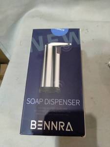 lot 35773 image: BENNRA AUTOMATIC SOAP DISPENSER, NEW-DOUBLE BUTTON- SILVER