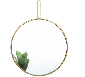 lot 35497 image: 24 ROUND METAL WALL MIRROR WITH HANGING HANDLE , GOLD