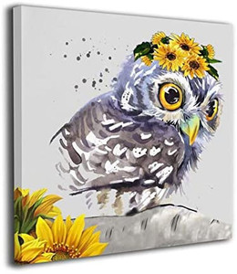 lot 2787 image: Canvas Prints Wall Art Owl Sunflower Paintings Decor Small Canvases Wooden Framed Artwork for Home Office Living Room Bedroom Kitchen Decorations Gifts Ready to Hang (12x12 Inch