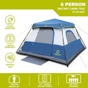 lot 2813 image: QOMOTOP 6 Person 60 Seconds Set Up Camping Tent, Waterproof Pop Up Tent with Top Rainfly, Instant Cabin Tent, Blue