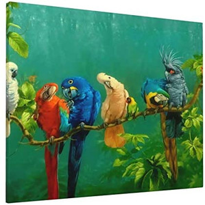 lot 2819 image: Colorful Parrot Birds On The Tree Picture Wall Art Kitchen Wall Decoration Picture Canvas Prints Framed Ready To Hang Contemporary Canvas Artwork For Wall Decor 16x 20 inches