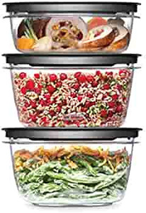 lot 2833 image: Rubbermaid Meal Prep Premier Food Storage Container, 6 Piece Set, Grey missing 1 lid