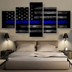 lot 2835 image: American Flag Police Thin Blue Line �� Abstract 5 Panel Canvas Art Wall Decor