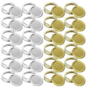 lot 5630 image: KAISHANE 24 Can Lids and Bands for Regular Mouth Mason Jars, Leak Proof Lids and Safe Mason Jar Lids (Silver & Gold, 70mm)