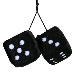 lot 5660 image: Mrcartool 3in Pair of Retro Square Mirror Hanging Dice Black Fuzzy Plush Dice